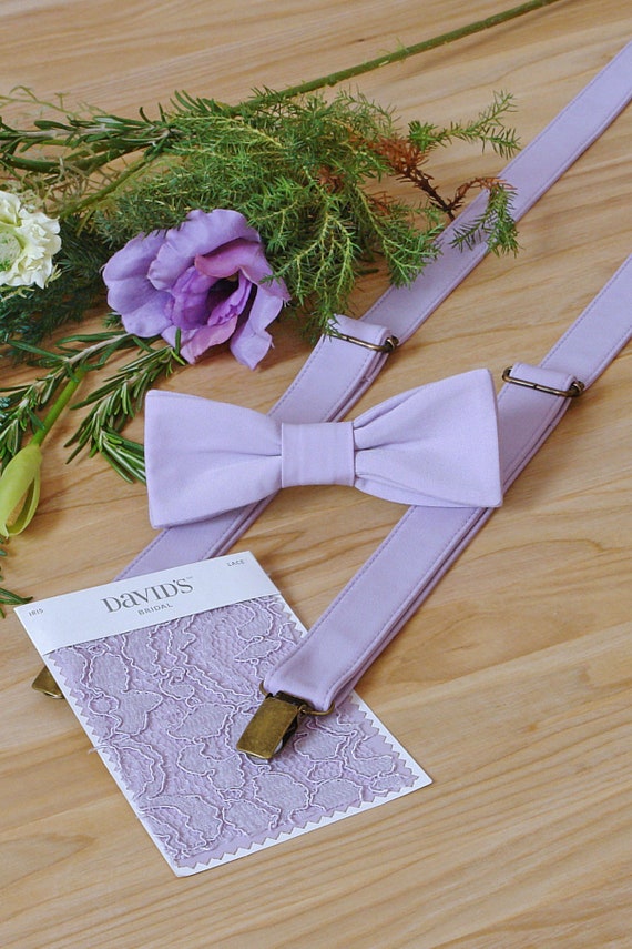 purple dress suspenders SUSPENDER and BOWTIE Set IRIS David's Bridal Lavender Wedding Suspenders  Purple Men's Suspenders Groomsmen Neckties Special Order