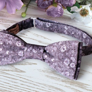 Bow Tie LILAC Floral LAVENDER Haze Bow-Tie Wedding WildFlowers Purple Cotton Floral WISTERIA David&#39;s Bridal Grooms BowTie  Special Order