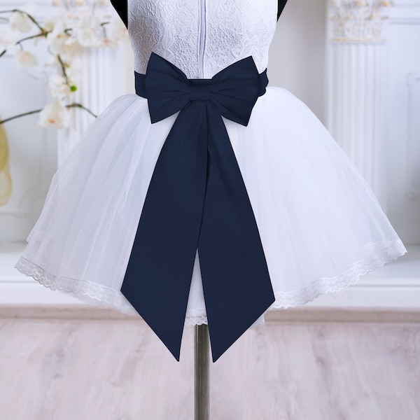 Blumenmädchen Sash Tie Schärpe Bogen MARINE Davids Brauthochzeit Junior Brautjungfer Hochzeit Schärpe Hochzeit Gürtel Kundenspezifische Farben