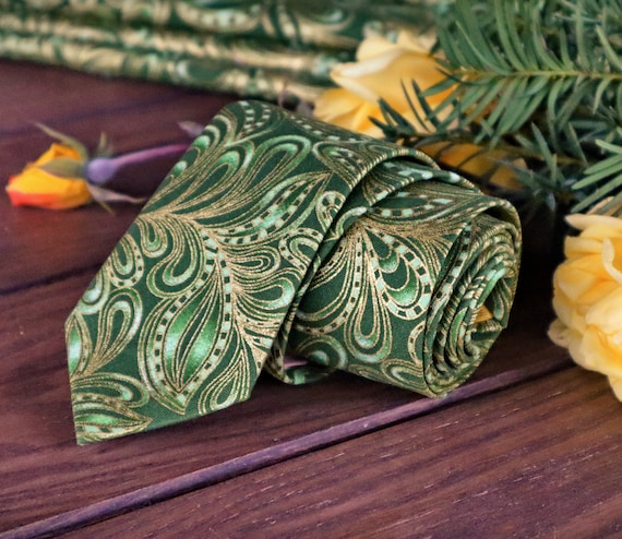 Buy PAISLEY Tie Forest Neckties Gold Featherly Men's Skinny Tie