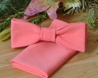 Bow Tie and Pocket square Set CORAL REEF David's Bridal Matching Bow-Tie & Pocket Square Set Hanky Men's handkerchief Necktie Special Order