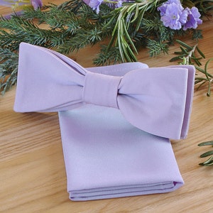 Bow Tie and Pocket square Set IRIS David&#39;s Bridal Lavender Matching BowTie & Pocket Square Set Purple Hanky Men&#39;s handkerchief Special Order