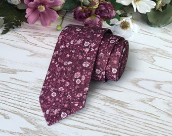 CHIANTI Floral Tie Wedding WildFlowers WINE Necktie Cabernet Floral Skinny tie BURGUNDY Wedding Ties Davids Bridal Necktie Special Order