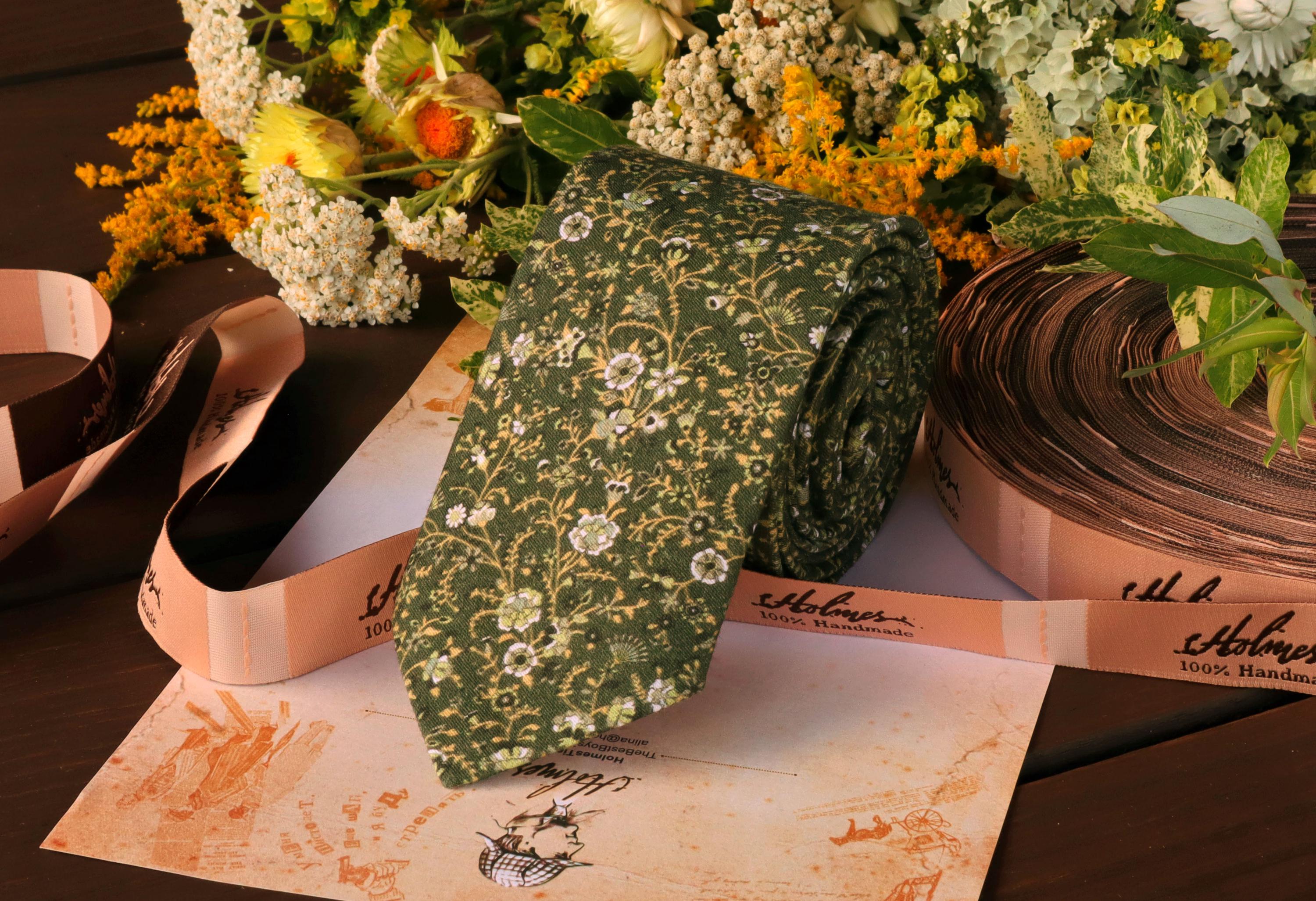 Floral OLIVE Tie Green Wedding David's Bridal Old Gold Wildflowers