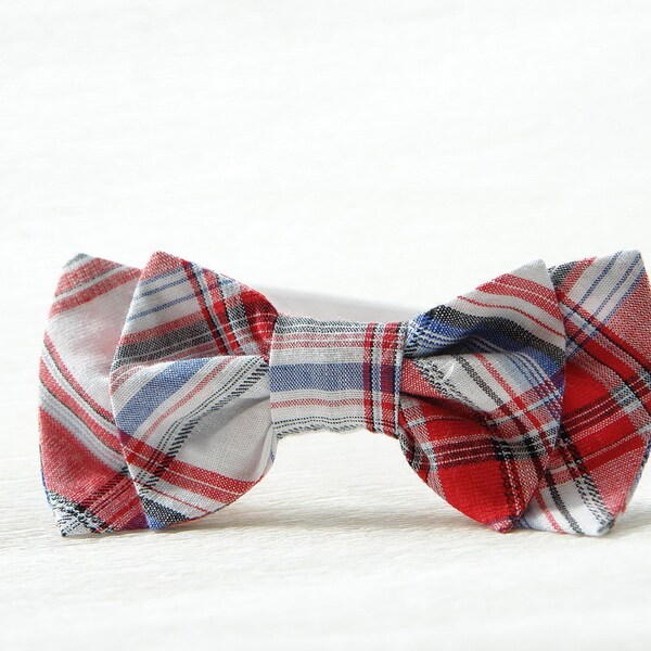 Bow-tie White, red and blue plaid Boys bow tie. Boys birthday gift. FREE  GIFT