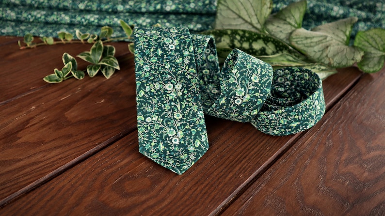 Emerald Green Floral Necktie Wedding WildFlowers Tie Floral Skinny tie Wedding Ties Necktie Bow-Tie Suspenders Pocket square Special Order image 2