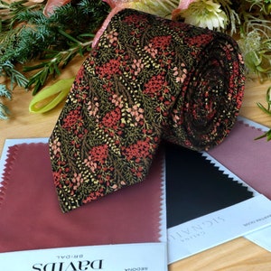Floral Red Tie Meadow Flowers Men&#39;s skinny tie Green Groom Wedding Coral Peach BILL Levkoff Wedding Ties SEDONA Flower tie Special Order
