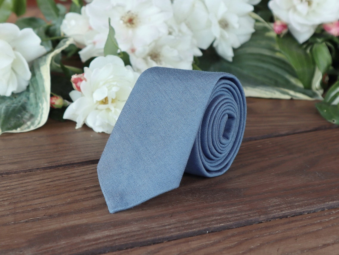 Steel Blue Tie David's Bridal Men's skinny tie Etsy