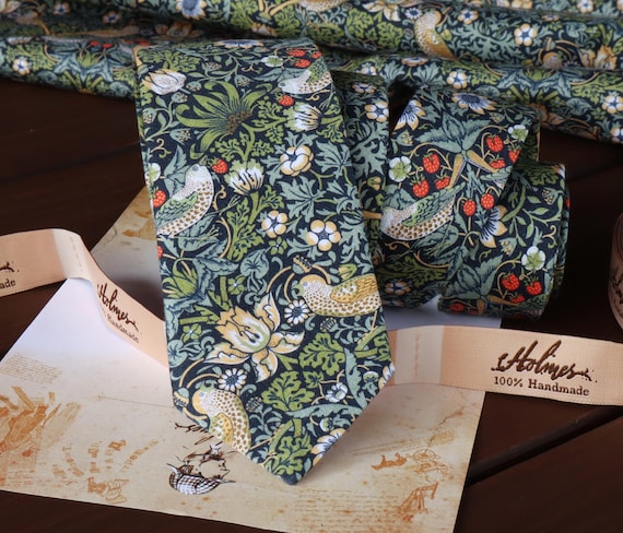 Floral Tie DUSTY SAGE Necktie David's Bridal Flower Garden Birds