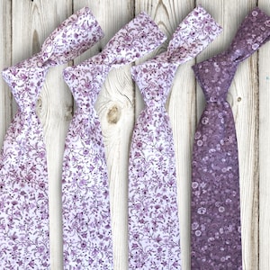 Mens Floral Ties Set 4 Pieces: Grooms Set 3 White LAVENDER Floral Ties + 1 LILAC Floral Tie Wedding Necktie for Men  Groomsmen Neckties