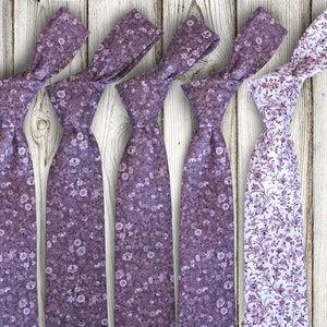 Mens Floral Ties Set 5 Pieces: Grooms Set 4 LILAC Floral Ties + 1  White LAVENDER Floral Tie Wedding Necktie for Men  Groomsmen Neckties