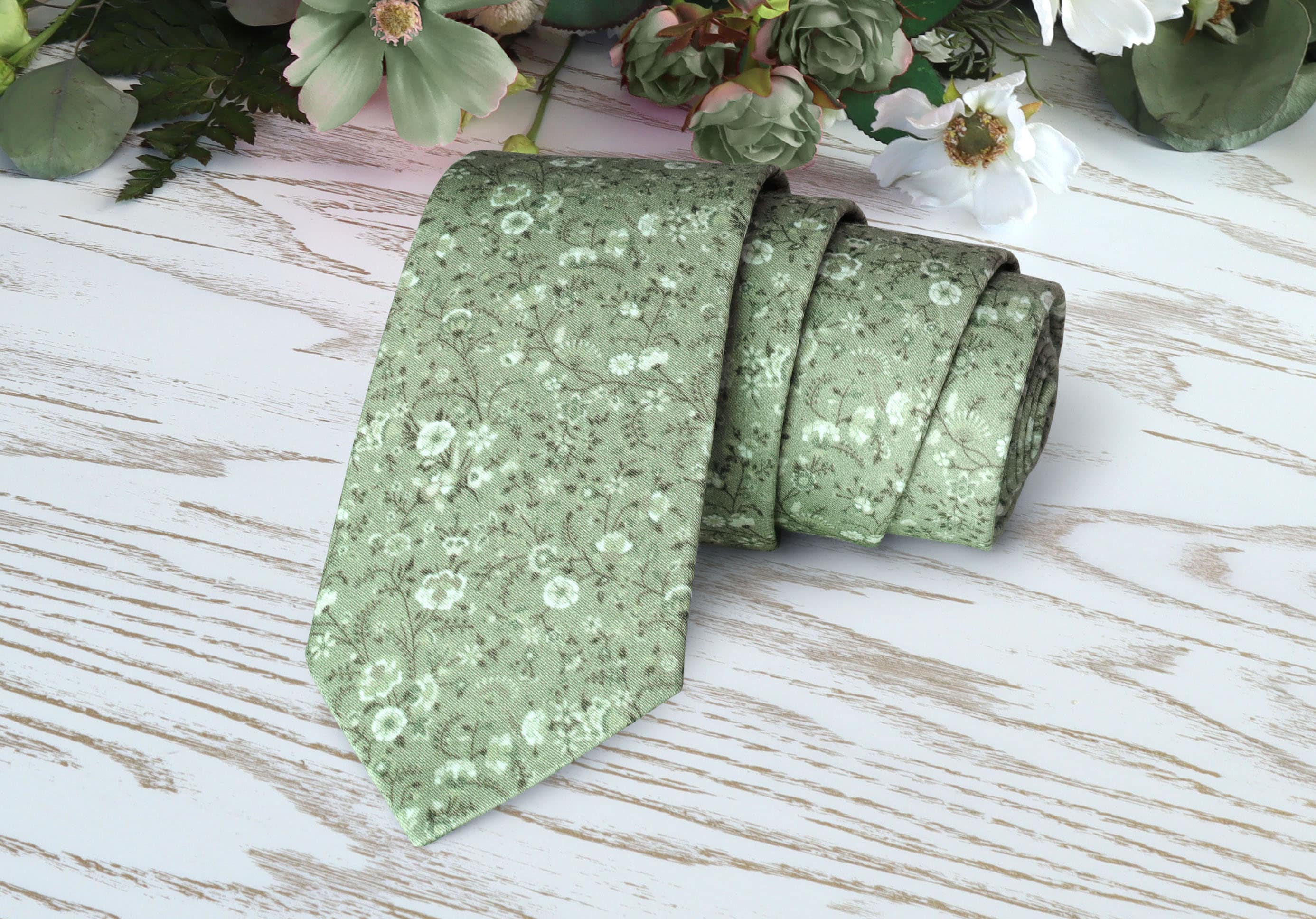 Floral Green Tie SAGE Wedding MOSS Wildflowers Dusty Sage AZAZIE Necktie Floral Skinny Tie Wedding Ties Delicate Blooms Sage Green Tie Etsy Finland