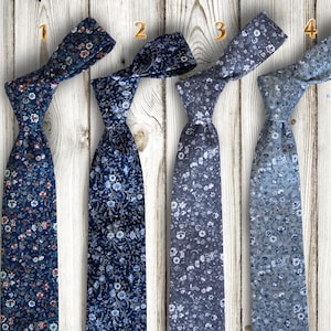 Floral BLUE colors Wedding Ties: Navy Blue Floral Tie, Marine Floral Necktie, Steel Blue Floral Wedding Tie, Dusty blue Floral Grooms ties