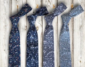 Floral BLUE colors Wedding Ties: Navy Blue Floral Tie, Marine Floral Necktie, Steel Blue Floral Wedding Tie, Dusty blue Floral Grooms ties