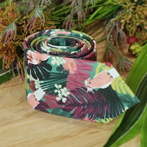 Jamaica Tie Floral Green Cyan Mens Necktie Сockatoo Tropical Bright Pastel Pink Red Men&#39;s skinny tie Wedding Ties Necktie Special Order