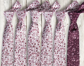 Mens Floral Ties Set 6 Pieces: Grooms Set 5 White CHIANTI Floral Ties + 1 WINE Floral Tie Wedding Necktie for Men  Groomsmen Neckties