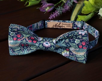 Bow Tie Green Blue Floral  Strawberry Thief Bird Bow-Tie Flower Garden Birds Teal Bowtie Self-Tie Pre-Tied Eucalyptus Wedding Liberty BowTie