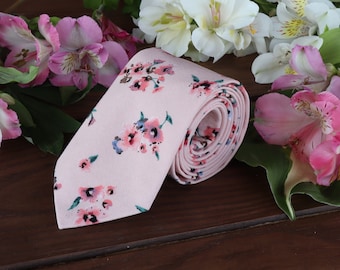 PEARL PINK Floral Tie  Floral Light Pink Ties Groom Pale Pink Flowers Necktie Pearl Pink  Men's skinny tie  Special Order