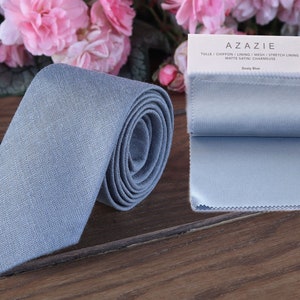 Dusty Blue AZAZIE Tie  Men&#39;s skinny tie Blue Gray Wedding Necktie  Suspenders Pocket square Special Order