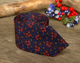 Cravate fine bleu roi avec fleurs rouges pour homme Cravates de mariage pour homme Commande spéciale