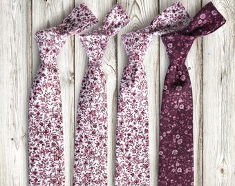 Mens Floral Ties Set 4 Pieces: Grooms Set 3 White CHIANTI Floral Ties + 1 WINE Floral Tie Wedding Necktie for Men  Groomsmen Neckties