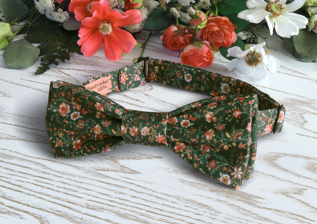 【新品】AMERI / VINTAGE FLOWER BOW TIE SHIRT Floral Bow Ties | Navy Bow Tie with Flower Design | Cotton Pre