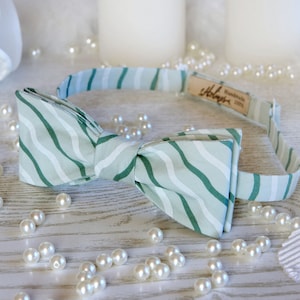 Fliege Gestreift Mint Fliege Baumwolle Sprout Grün Welle Streifen Hochzeit Grün Welle Wellen Fliege SALE
