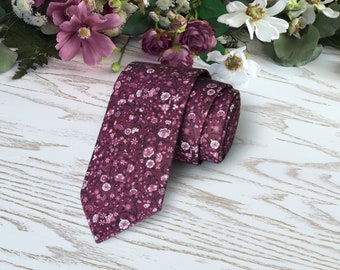 CHIANTI Floral Tie Wedding WildFlowers WINE Necktie Cabernet Floral Skinny tie BURGUNDY Wedding Ties Davids Bridal Necktie Special Order