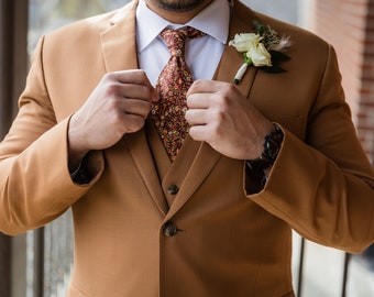 Cinnamon Floral Necktie Wedding WildFlowers Tie Floral Skinny tie Wedding Ties MAROON Necktie Bow-Tie Suspenders Pocket square Special Order