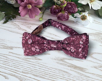 Bow Tie CHIANTI Floral BURGUNDY Bow-Tie Wedding WildFlowers Cabernet Cotton Maroon Floral WINE David's Bridal Grooms BowTie  Special Order