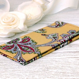 Pocket square Golden Mustard Maroon Paisley SALE