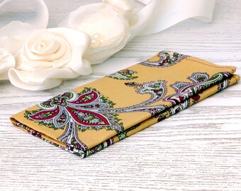 Pocket square Golden Mustard Maroon Paisley SALE