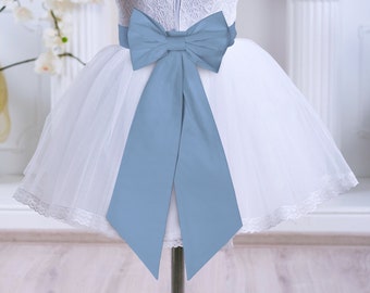 Flower Girl Sash  Tie Sash Bow Slate BILL Levkoff Wedding Junior Bridesmaid  Wedding Sash Wedding Belt Custom colors
