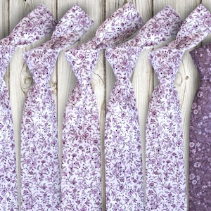Mens Floral Ties Set 6 Pieces: Grooms Set 5 White LAVENDER Floral Ties + 1 LILAC Floral Tie Wedding Necktie for Men  Groomsmen Neckties