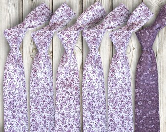 Mens Floral Ties Set 6 Pieces: Grooms Set 5 White LAVENDER Floral Ties + 1 LILAC Floral Tie Wedding Necktie for Men  Groomsmen Neckties