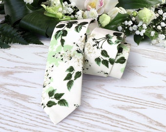 Light green Floral Necktie Wedding Tie Baby’s breath Floral Emerald Green Skinny tie Necktie Bow-Tie Suspenders Pocket square Special Order