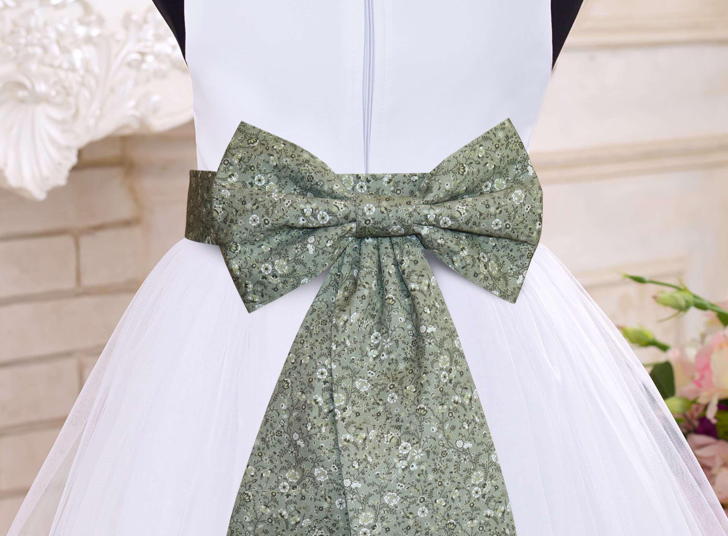 White Flower Girl Dress With Green Sash - Etsy