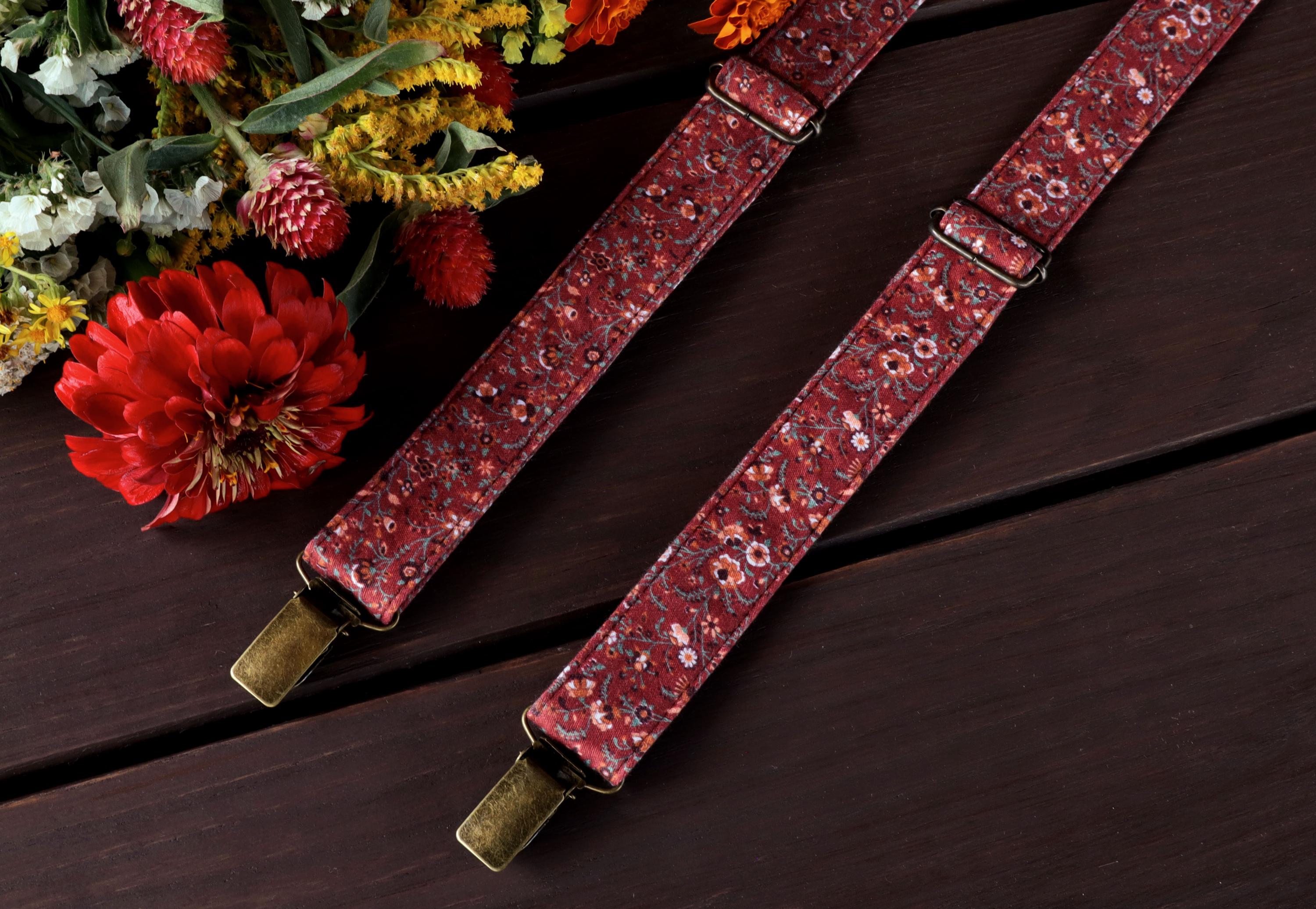 Floral MAROON Tie Wedding Terracotta Wildflowers Fall Autumn  Men’s Vermilion Red Autumn Floral Necktie, 2.75” Width Rustic Wedding Party Tie main image 0