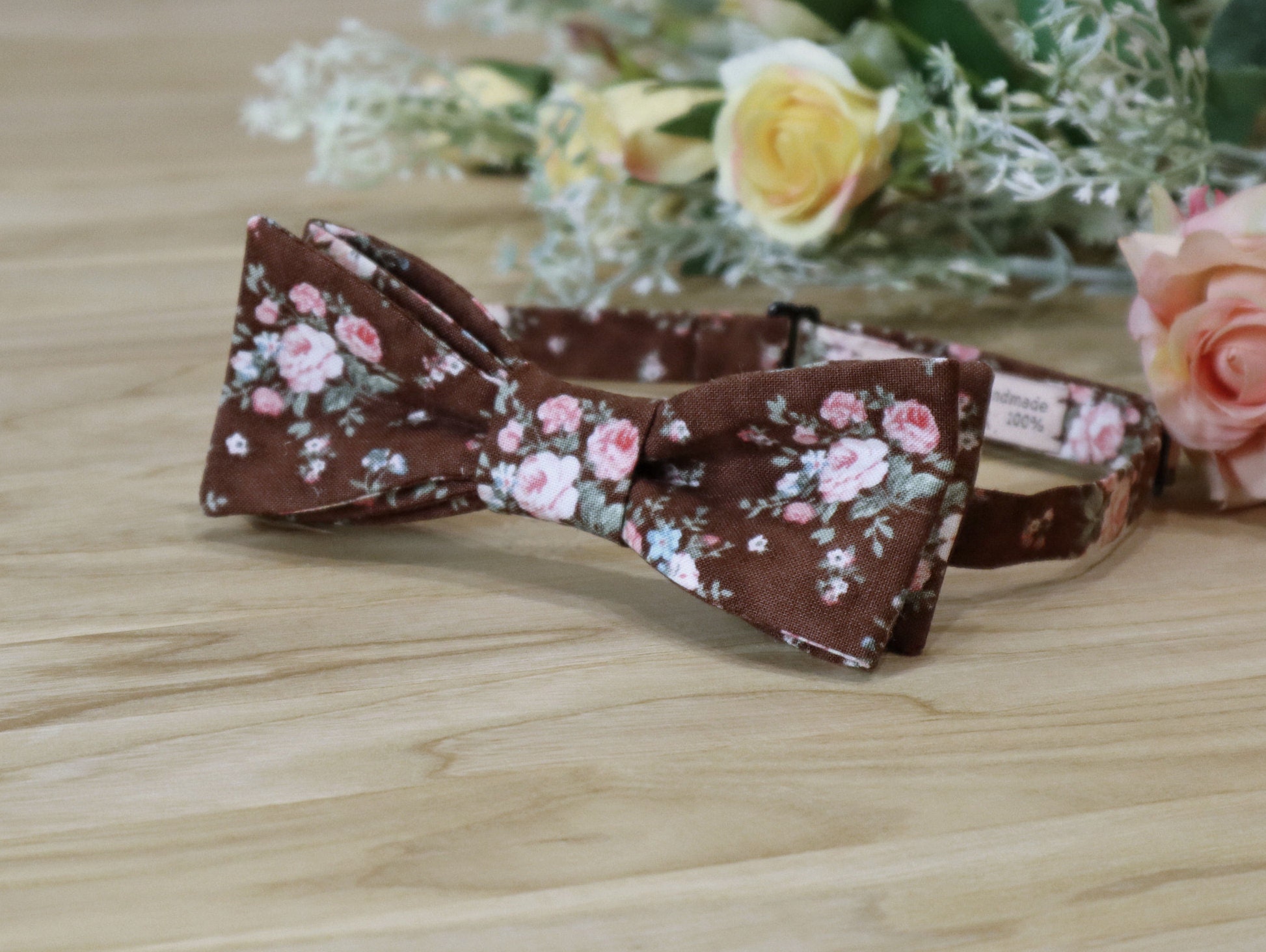 Bow Tie Dark Brown Floral Bow-tie Wedding Self Tie Floral Pink