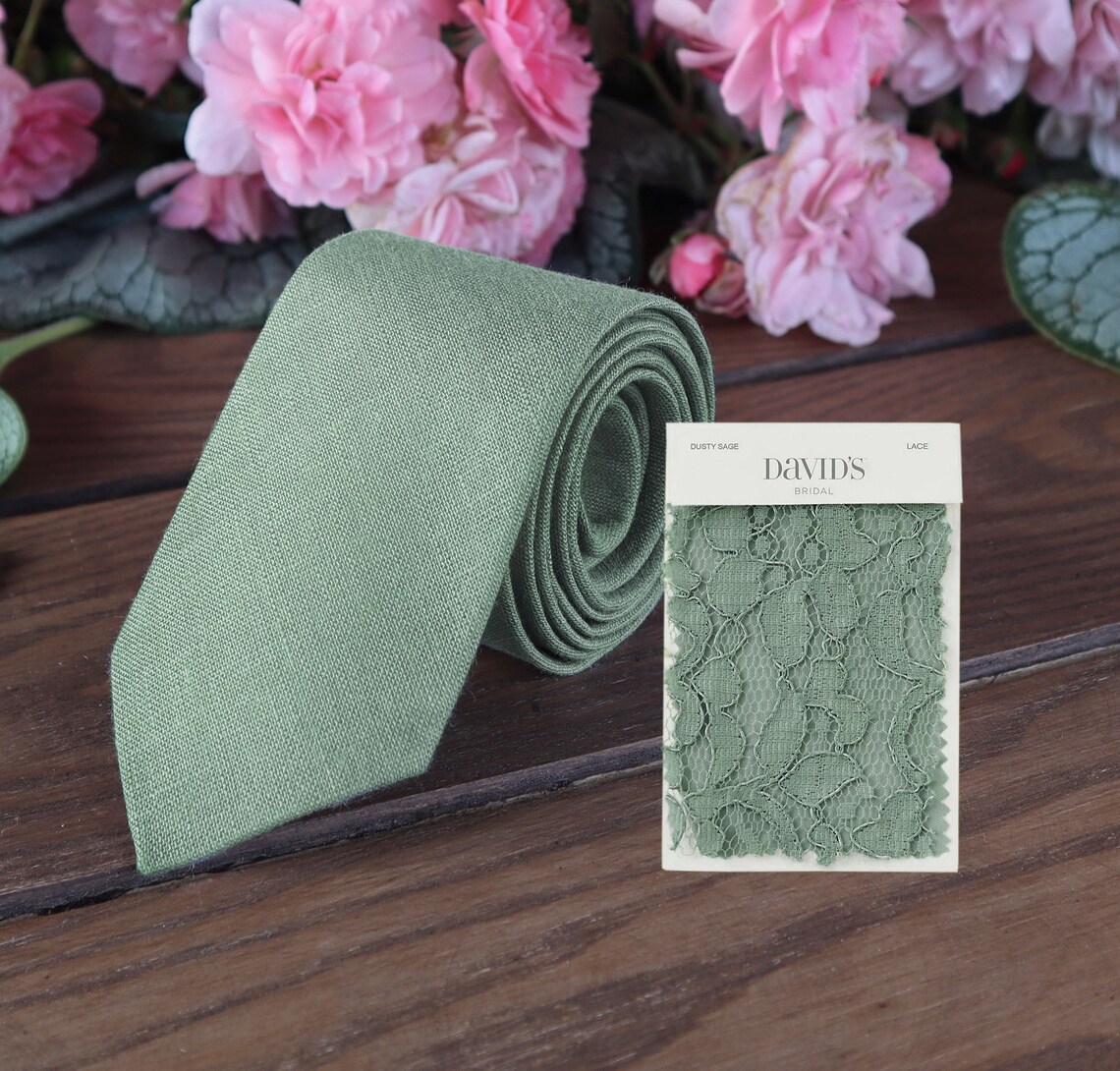 DUSTY SAGE LACE Tie David's Bridal Men's skinny tie Etsy
