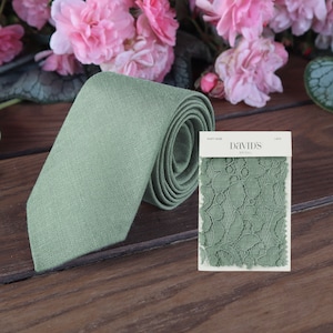 DUSTY SAGE LACE Tie David&#39;s Bridal Men&#39;s skinny tie Groomsmen Neckties Bridal Wedding Color Dusty Sage Pocket square BowTie Special Order