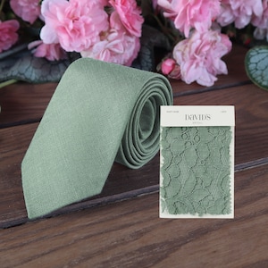 DUSTY SAGE LACE Tie David's Bridal Men's skinny tie Groomsmen Neckties Bridal Wedding Color Dusty Sage Pocket square BowTie Special Order