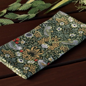 Liberty Pocket Square - Olive Strawberry Thief Bird Wedding Handkerchief, Eucalyptus Floral Matching Hanky, Sage  Garden Birds Special Order