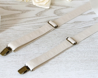Champagne Linen Suspenders  Ivory Men's brown suspenders for groomsmen Ring Bearer  Rustic Wedding Braces Boys Suspenders Brown Suspenders