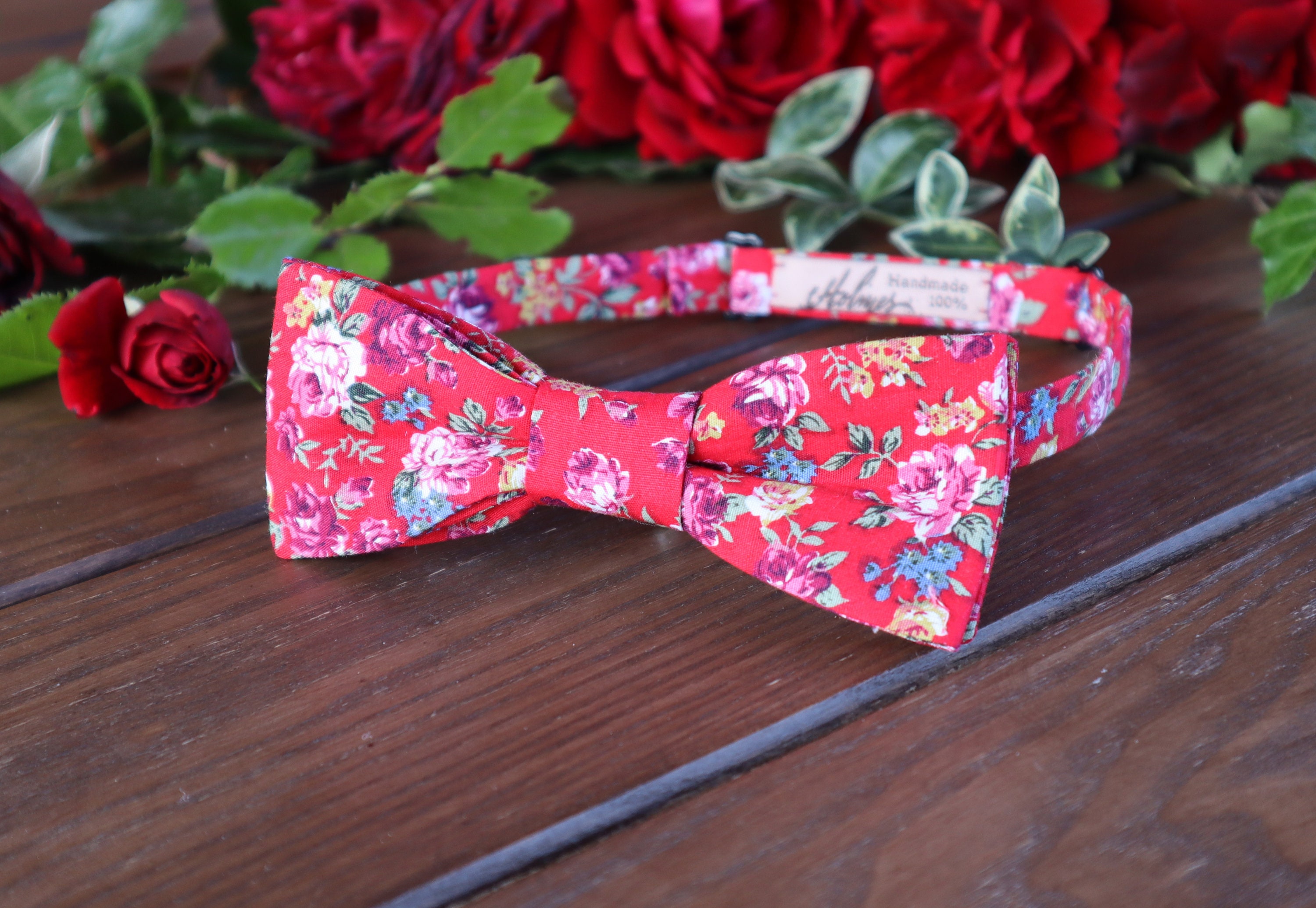 VALENTINA Floral Bow Tie VERA WANG Red Floral Bowtie Wine Red