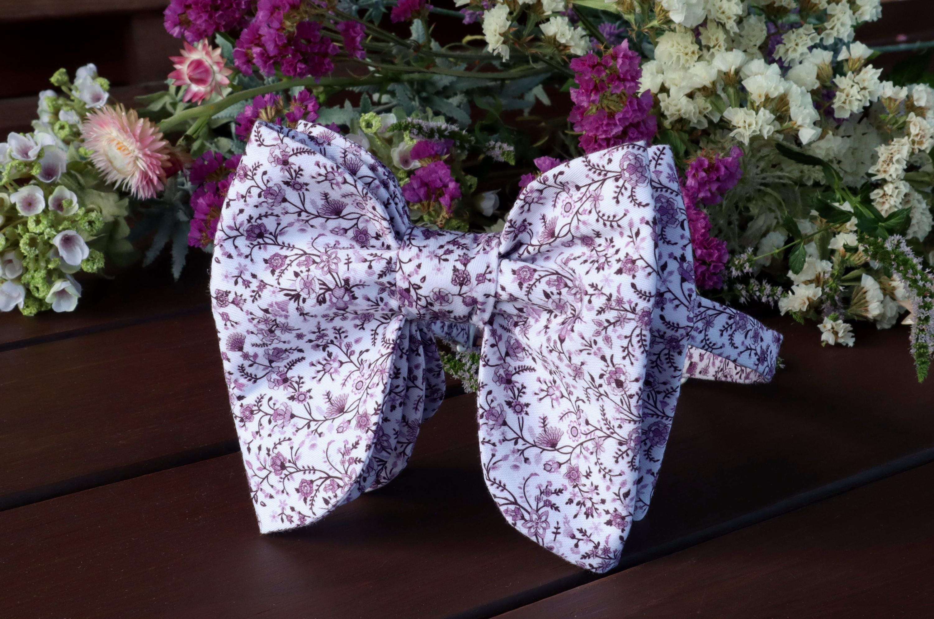 Bow Tie LAVENDER Floral White Bow-tie Wedding Wildflowers Purple