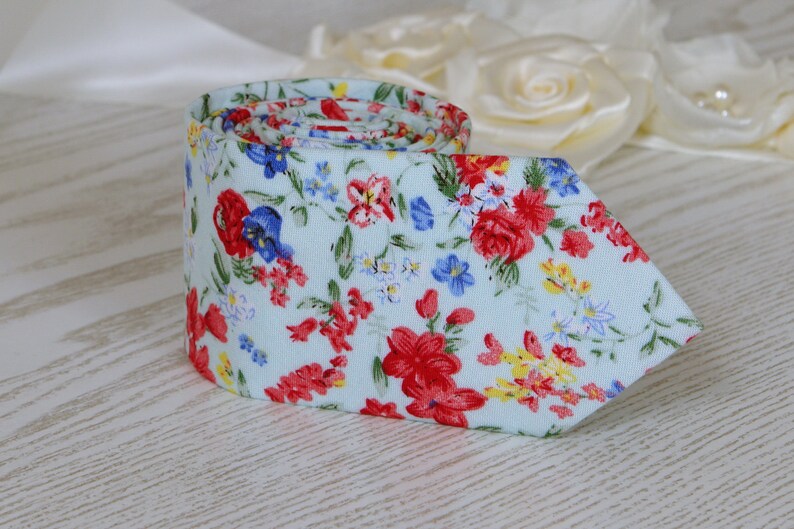 Pale Light Mint Floral Tie Skinny Tie With Matching Pocket Etsy