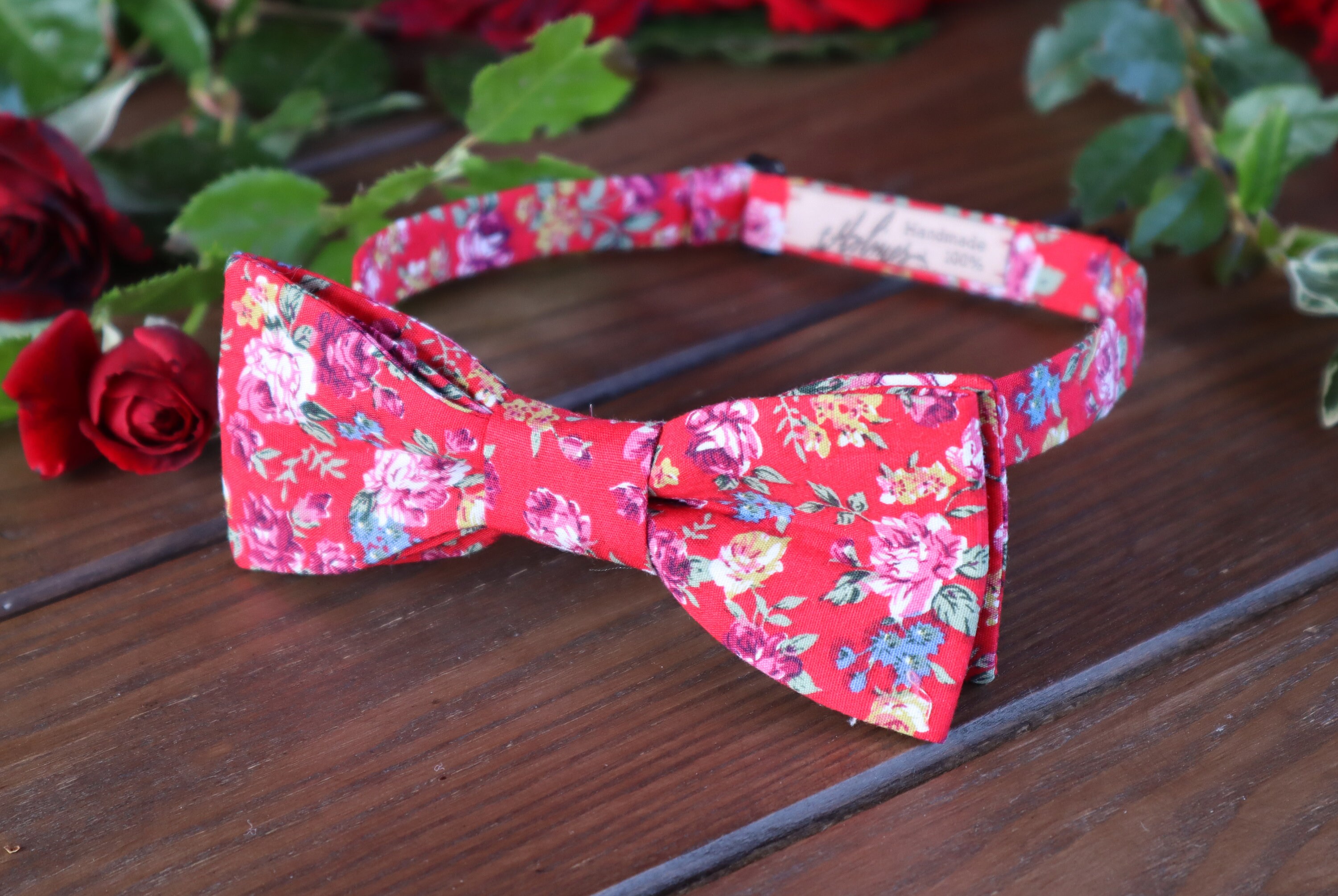 VALENTINA Floral Bow Tie VERA WANG Red Floral Bowtie Wine Red