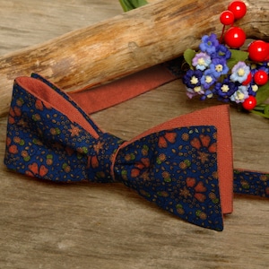 Bow Tie Royal Blue with Red Flowers  Bow Tie Royal Blue  Classic Bow Tie  Wedding Bow Tie SALE