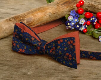 Bow Tie Royal Blue with Red Flowers  Bow Tie Royal Blue  Classic Bow Tie  Wedding Bow Tie SALE